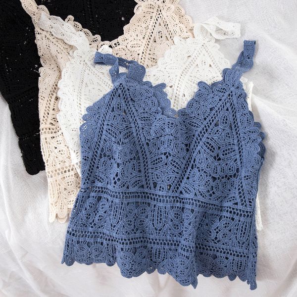 

women summer sweet short style hollow out lace camis fashion vacation beach knitting vest womens tanks, White