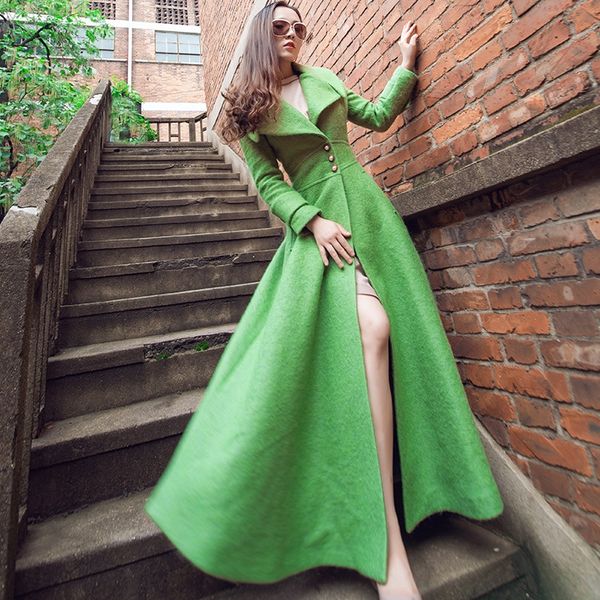 

шерстяные женские удлиняется 2019 winter new wool coat сплошной цвет тонкий однобортный кашемир пальто моды, Black