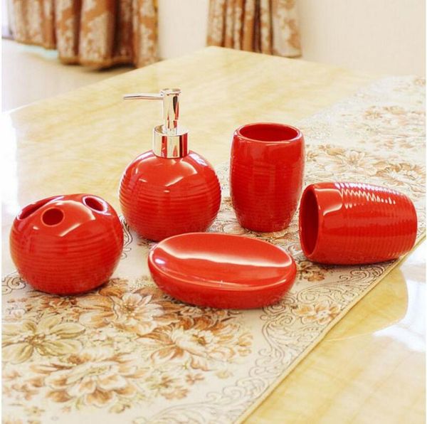 

5pcs/set red china black, white thread floral patterns ceramics bathroom accessories toothbrush holder wedding gifts