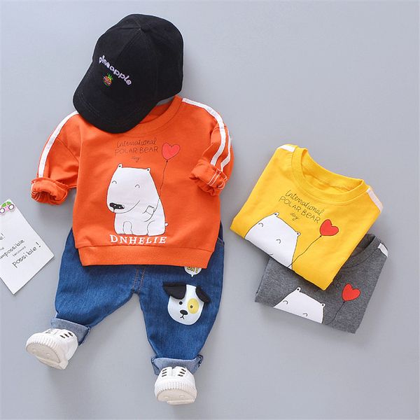 

fashion toddler tracksuit autumn baby clothing sets children boys clothes kids cotton print jeans pants 2 pcs outfit suits, White