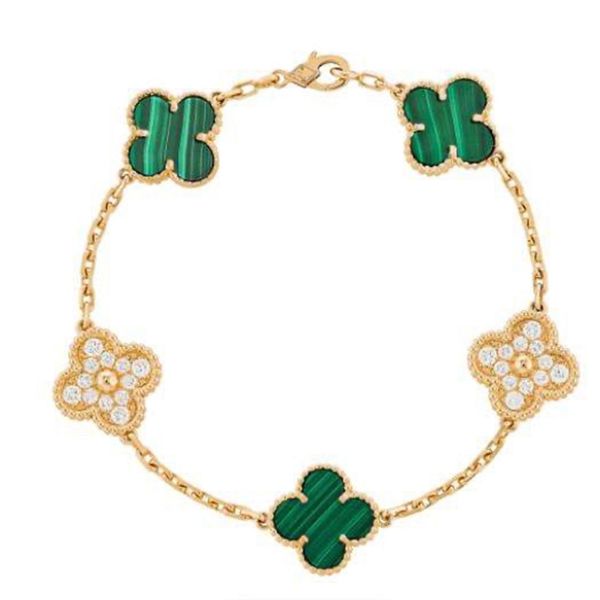 

japan and south korea new diamond inlaid agate tetrafolium bracelet electroplating gold three flower agate malachite factory wholesale, Golden;silver