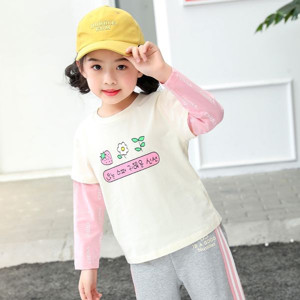 

fhhvf girl's long-sleeved t-shirt autumn coat children's cotton thin coat girl's big child's beige children's cloth, Blue