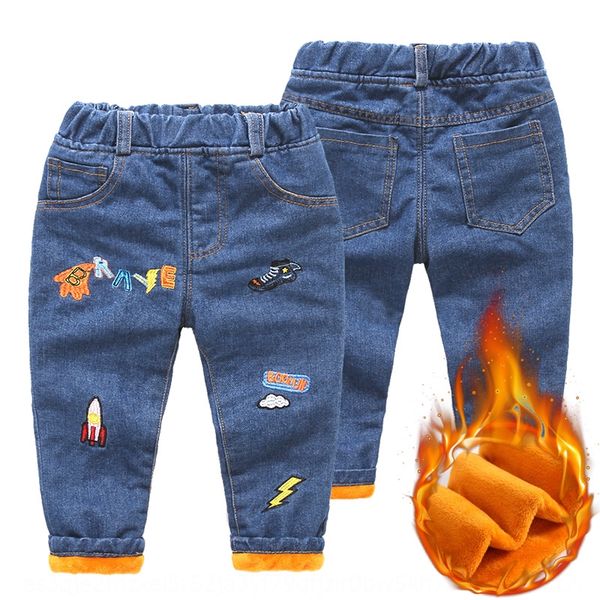 

джинсы плюс бархат джинсы детские брюки вышитые детские pantsplus толстый бархат boystrousers полностью вышитые детские брюки, Blue