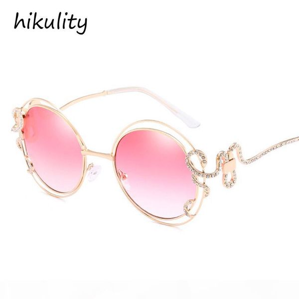 

luxury diamond pink round sunglasses women 2018 unique rhinestone snake designer sun glasses female ladies shades lunette femme, White;black