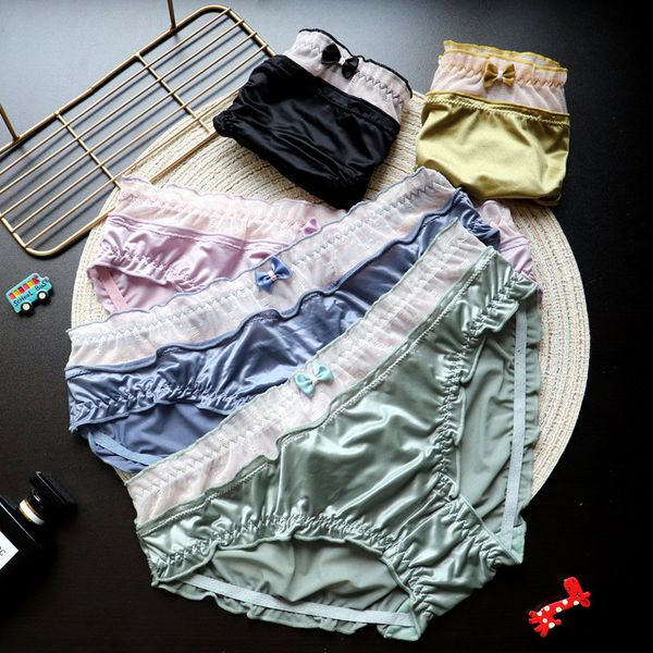 

women's panties cute japanese underwear bowknot small fresh transparent bright silk lace breathable mesh ladies briefs cotton crotch, Black;pink