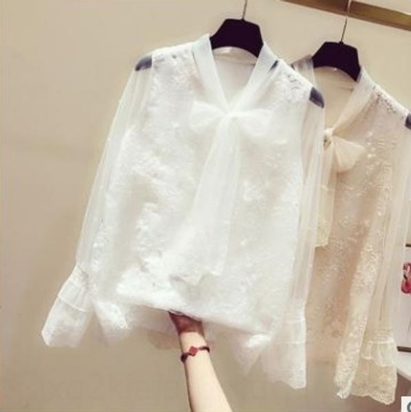 

ad3ml internet celebrity versatile white bow fairy western style lace women's korean butterflylace butterflystyle base shirt loose 3