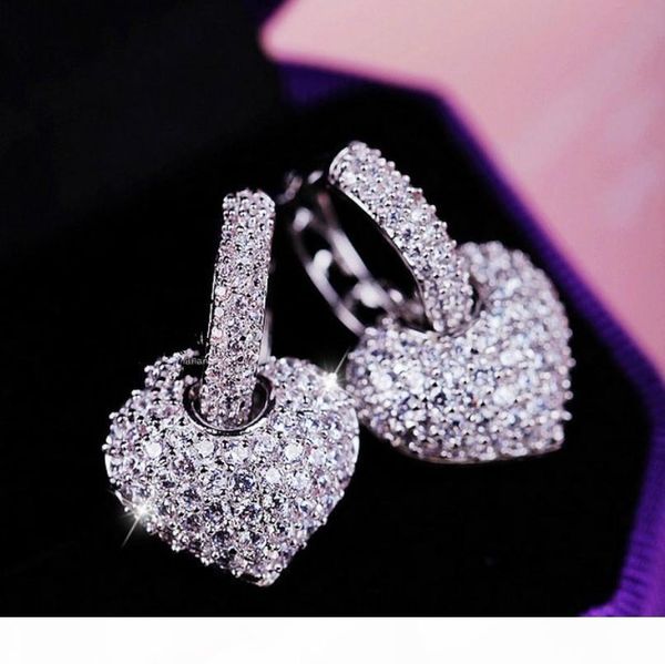 

925 sterling silver austrian crystal earrings heart shape stud earrings for women zircon earrings jewelry for wedding