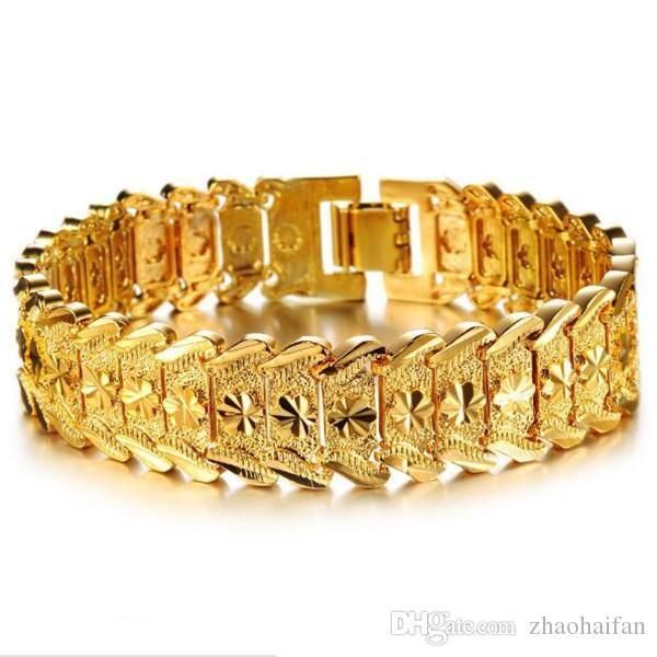 

zhf jewelry wide bracelet chain gold plated men's wedding jewelry 18k gold plated bracelet chain for men fashion gifts wholesale ks398, Black