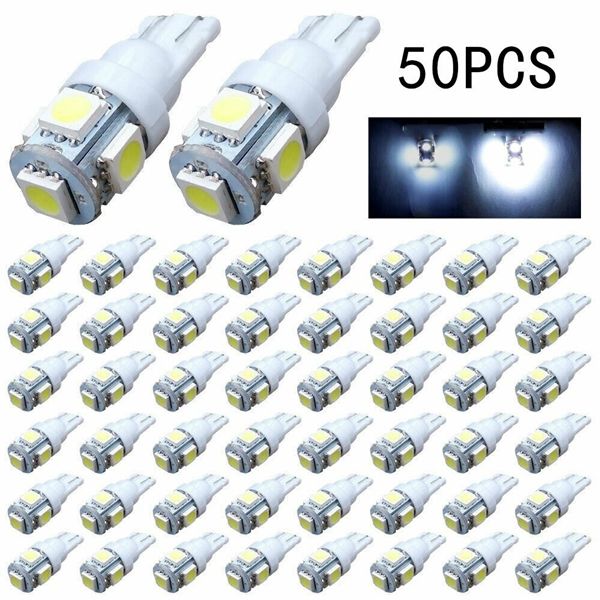 

50pcs t10 5smd 5050 led light bulb w5w 2825 158 192 168 white wedge side light