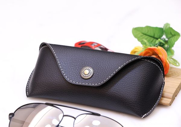 

portable copper buckle various colors litchi pattern leather sunglasses box sunglasses box triangle, Blue