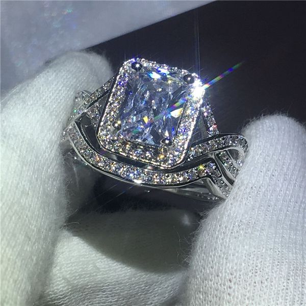 

choucong принцесса вырезать 3ct бриллиантовое кольцо белого золота заполнены обручальных кольца обручального кольца набора для женщин мужчин, Slivery;golden