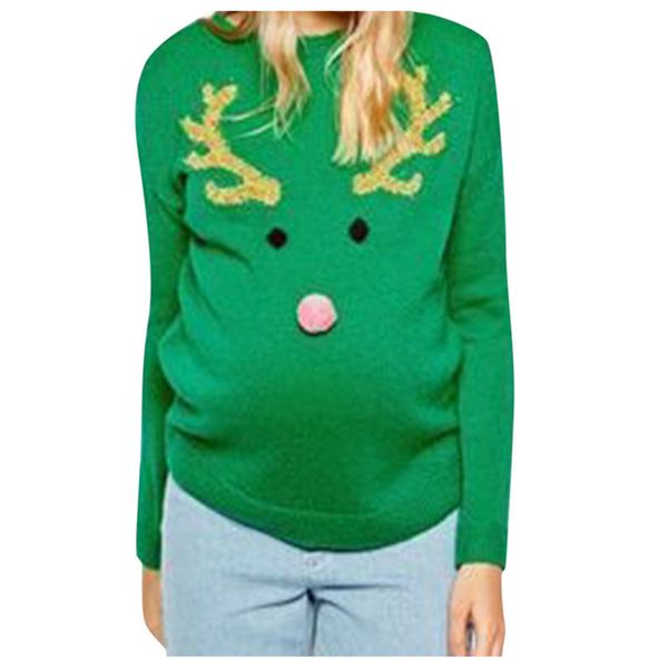 

новая мода женщины с длинным рукавом беременных материнство печати круглый шеи блузка рождество флиса женской одежды 40se16, White