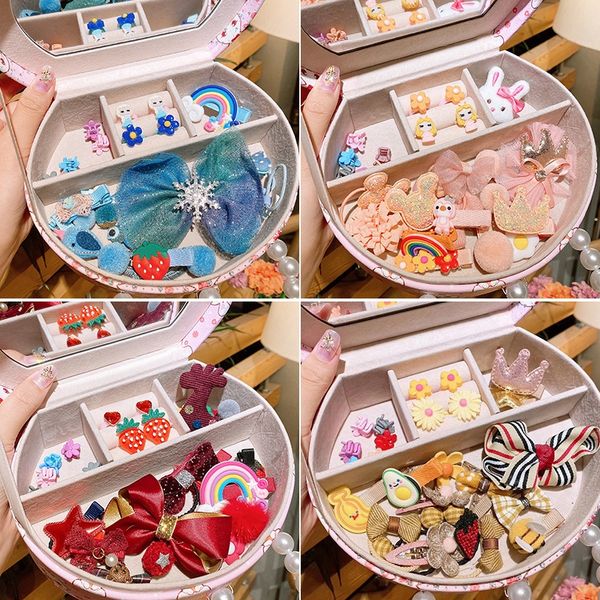 

s9wpc korean cute children's accessories gift box princess baby's hair accessories hairpin rubber band set rubber band head rope g, Slivery;white