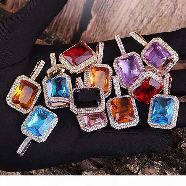 

18k gold gem stone red blue purple black lab ruby pendant necklace micro pave bling bling pendant hip hop jewelry, Silver