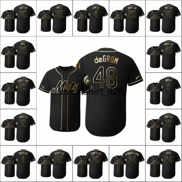 

new york mets men #48 jacob degrom 24 robinson cano 34 noah syndergaard women youth flex base golden edition custom jersey, Black