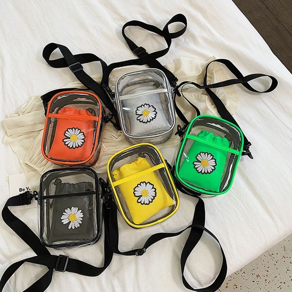 

children's children's small square 2020 new fluorescent plastic transparent small square bag parent-child daisy jelly beach bag