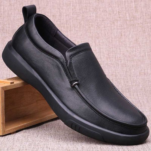 

spring summer men's business casual genuine leather shoes soft bottom lazy driving shoes breathable single loafer flat, Black