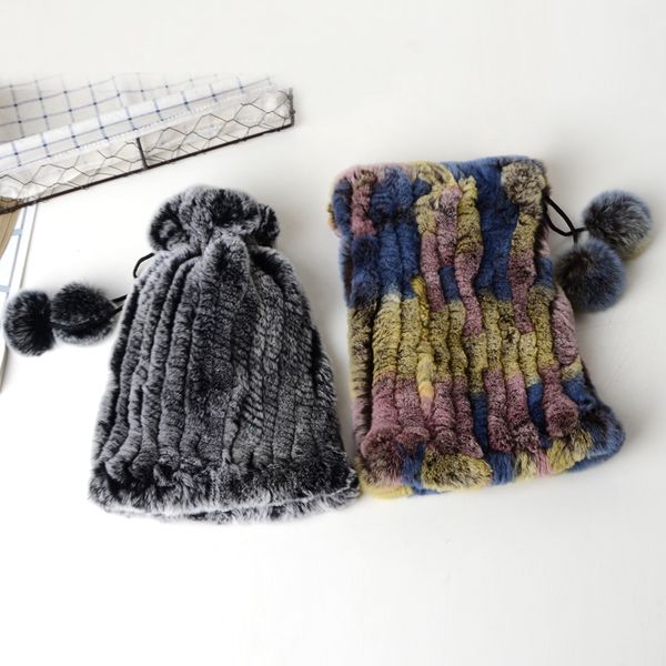 

winter hats women handmade knitted hats real -fur fashion thermal cap, Blue;gray