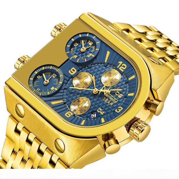

relogio brand temeite big quartz watches men military waterproof business wristwatch luxury gold blue steel clock masculino, Slivery;brown
