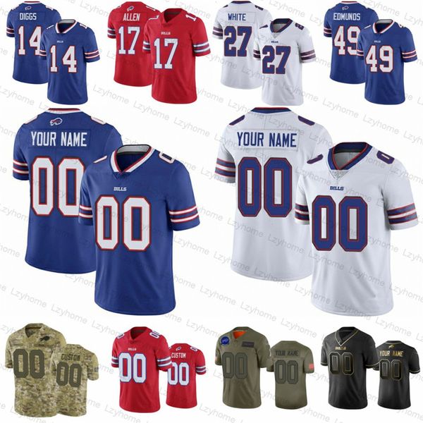 

custom mens women kids buffalo bill 17 josh allen 49 tremaine edmunds stefon diggs kyle williams 11 cole beasley 78 bruce smith jerseys, Black;red