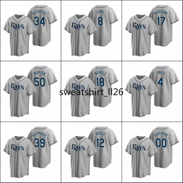

tampa bay rays #12 wade boggs 4 blake snell 39 kevin kiermaier men women youth custom gray 2020 replica road jersey, Black