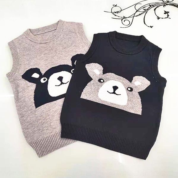 

children's knitted autumn 2020 new boys' and girls' baby embroidery embroidered vest cartoon korean sweater vest, Blue