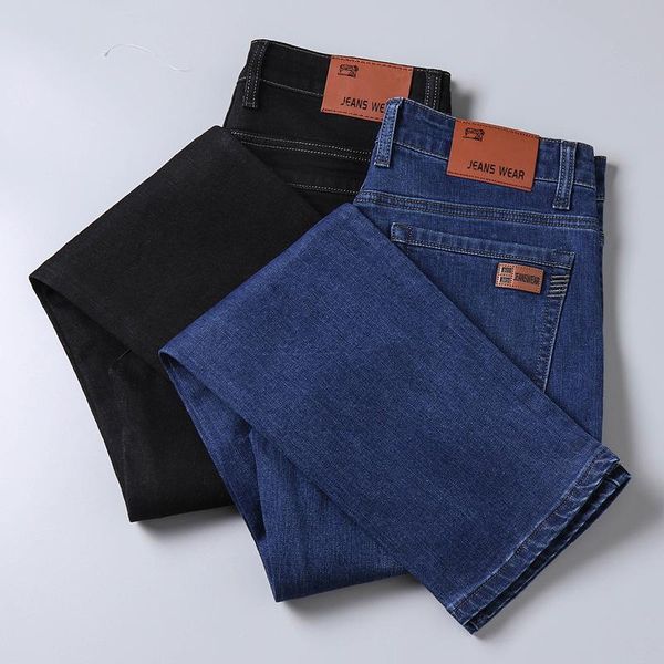 

new men's fashion casual jeans vintage denim long pants motorcycle wrinkle trousers, Blue