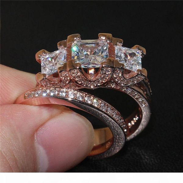 

высокая uspecial роскошный 925 стерлингового серебра розового золота площади имитация алмазный cz асфальтовая камень 2 заявление обручальное, Slivery;golden