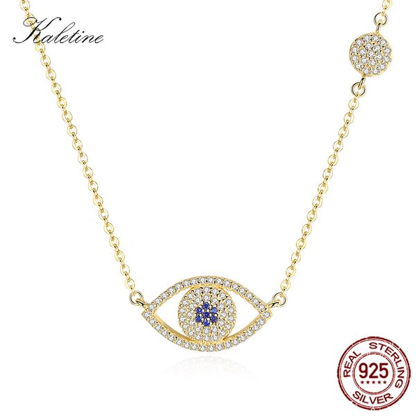 

kaletine lucky evil eye necklace 925 sterling silver yellow gold pendant round good luck blue eyes charm women jewelry kltn058