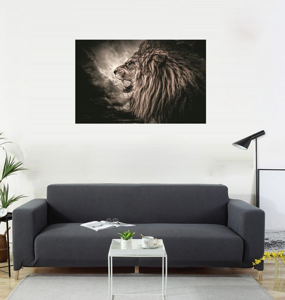 

lion half head with picture and flag, living room decoration, sofa background, home interior decoration painting, 600d oxford cloth 100 * 15