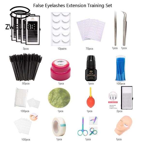 

false eyelashes professional training extension set grafting eye lashes practice pads tweezers glue ring brush kits