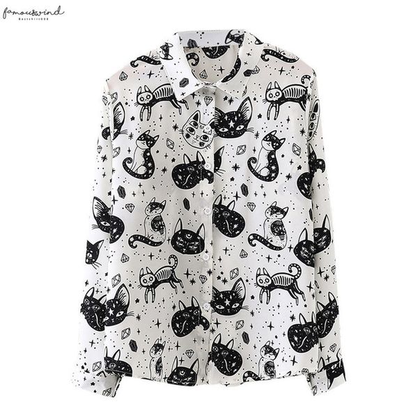 

halloween women shirt halloween horror skull autumn women long sleeve art cat shirt casual loose blouse camisas 38, White