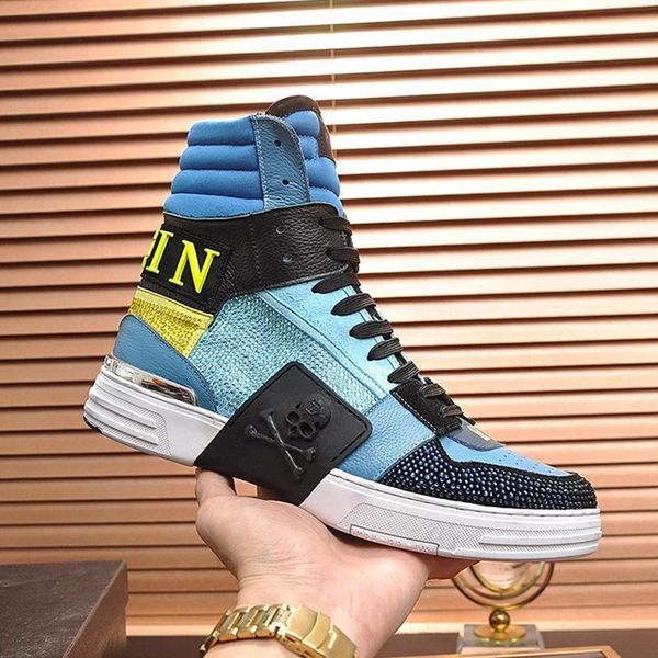 

phantom kick $hi -crystal sneakers men 's shoes luxury fashion classic shoes type high lace -up casual comfortable men boots s, Black