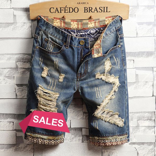 

летние мужские джинсы шорты рваные джинсовые шорты мужские потерять l натурал байкер штаны эластичный тонкий нищий пункт or71a, Blue