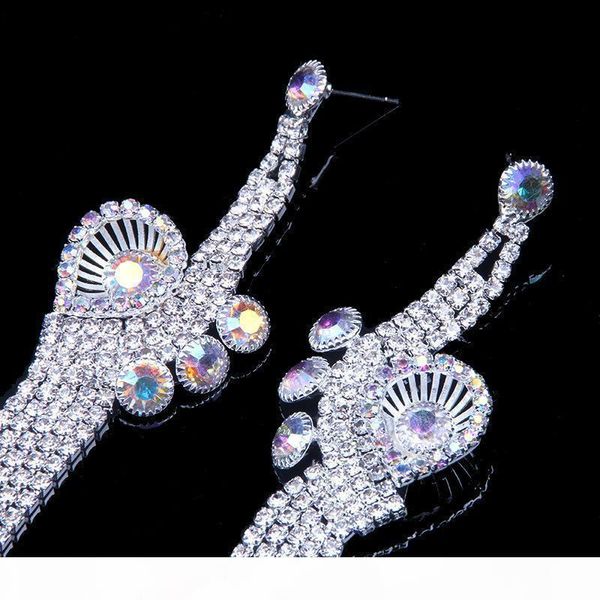 

l l new crystal exaggerated tassel earrings long ab rhinestone alloy european and american brand designer tide brand earrings, Golden