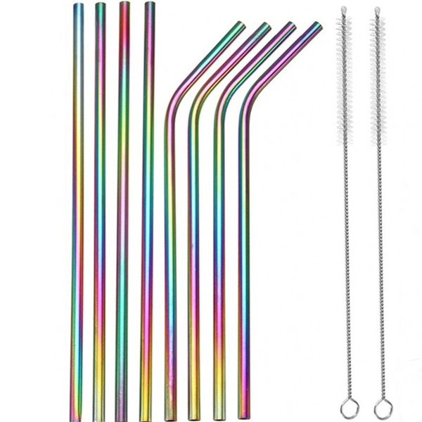 

6mm diameter drinking straw suit rainbow stainless steel tubularis set with cleaning brushes suction tubes kit accesorios de cocina 13jm b2