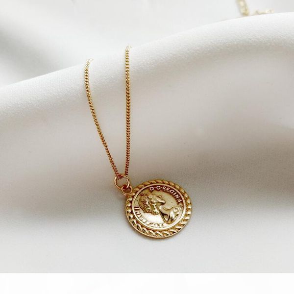 

925 sterling silver round coin elizabeth pendants necklace women gold color women's portrait necklace charms fine jewelry