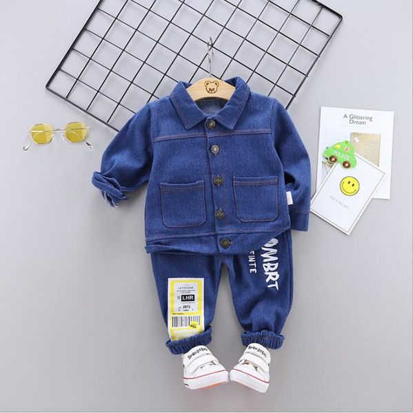 

2020 spring baby girls boys clothing sets infant clothes denim suits cotton coats jeans pants 2pcs/set casual kids costume sets, White