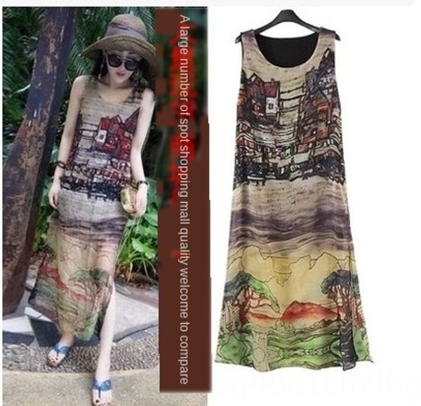 

2020 летом новый женский шифон платье юбка юбка пляж случайный дом шаблон рукавов раскол пляж платье, Camo