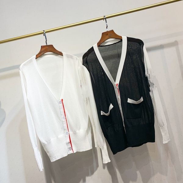 

c0kxg 060107 2020 new four-bar linen knitted cardigan long-sleeved v-neck air-conditioned shirtair conditioning shirtshirt clothing 060107 2, White