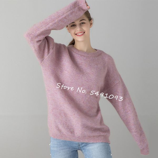 

women's solid color knitted sweater o-neck long-sleeved loose autumn winter knitwear pull, White;black