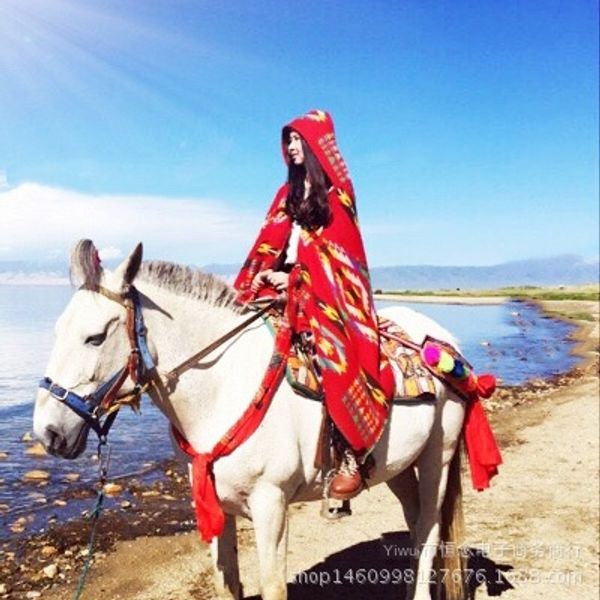 

nepal tibet lijiang tourism pgraph national style cloak coat big shawl female cloak coat summer air conditioning shawl, Blue;gray