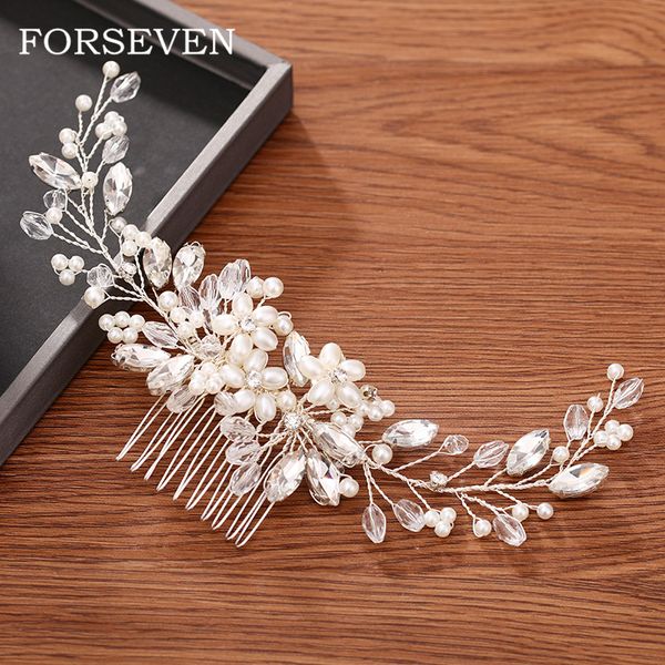 

bridal hair accessories silver color crystal pearl hair comb wedding headpiece jewelry handmade bridal comb head ornaments, Golden;silver
