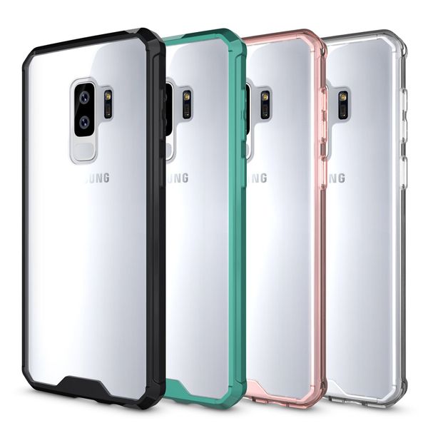 Custodie per telefoni trasparenti per Samsung Galaxy S9Plus S8Plus Note 9 8 Telaio in silicone TPU antiurto morbido e cover protettiva antiurto in acrilico per PC rigido