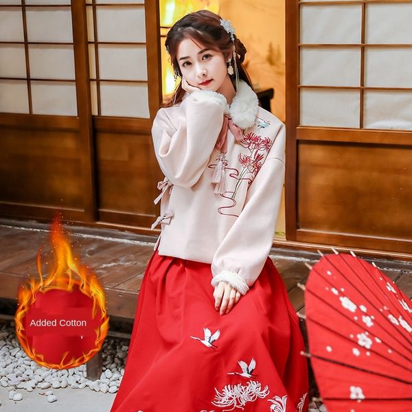 

umkrn cotton-padded style coat wool cotton wool chinese style improved embroidered woolen collar woolen coat daily chinese elements waist-li, Black;red