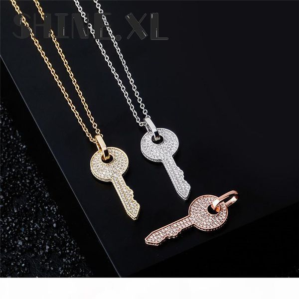 

hip hop iced out full diamond key necklace pendant gold silver plated mens hip hop jewelry gift