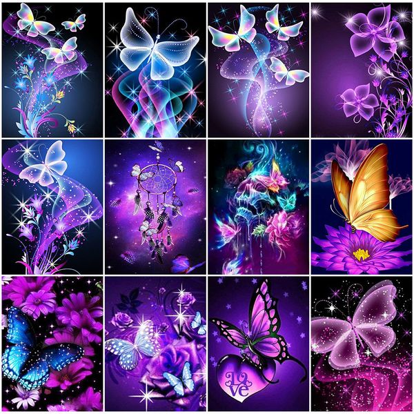 

huacan diy алмазные картина 5d бабочки полный площади алмазные вышивки животных мозаика ручной работы home decor