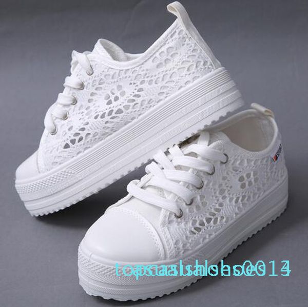 

summer women shoes casual cutouts lace canvas shoes hollow floral breathable platform flat shoe white black 23-25.5cm c14
