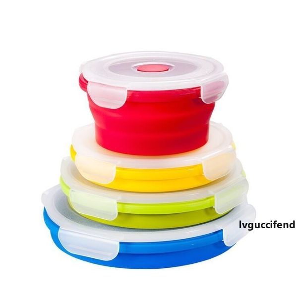 

silicone lunch box student portable bento boxes food grade floding food storage containers creative silicone crisper 4pc/lot lxl1025l