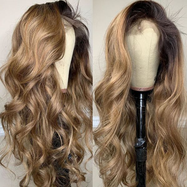 

ombre dark blonde body wave 360 lace frontal human hair wigs for black women 150density glueless full lace wigs with baby hairv